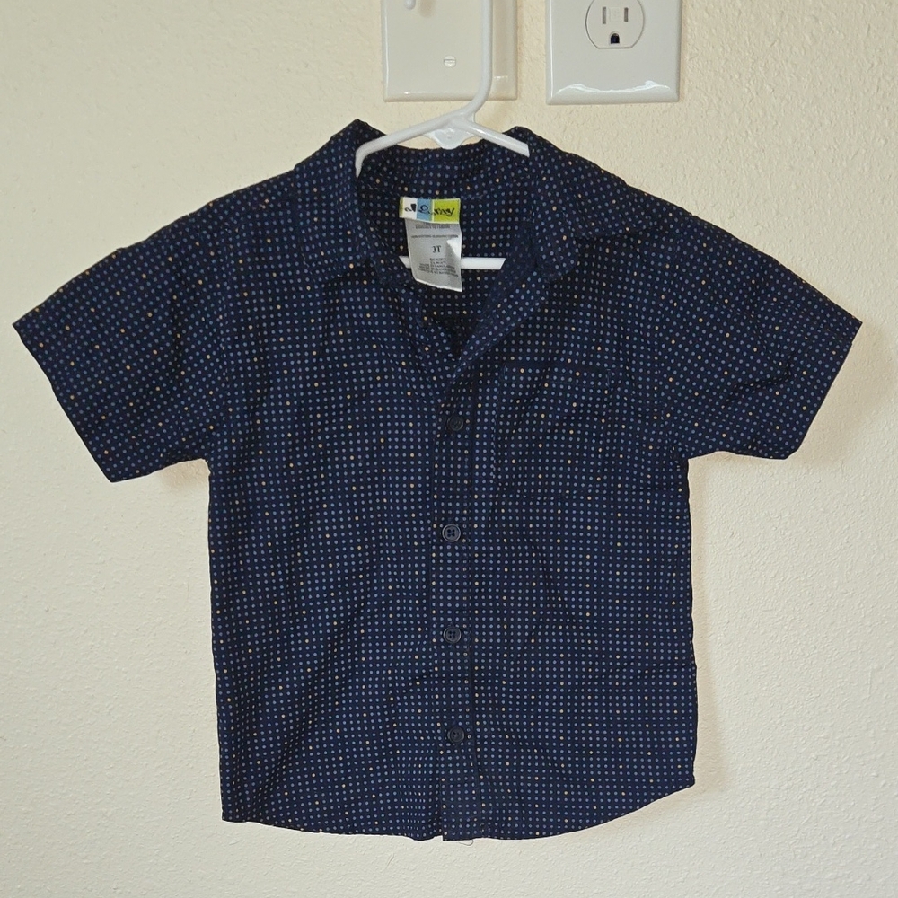 Navy Blue Button Down Shirt With Yellow Dots